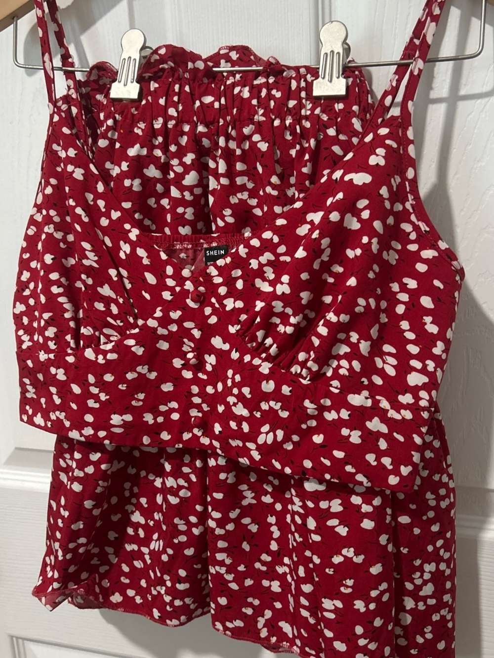 SHEIN Red and White Printed Skirt Set